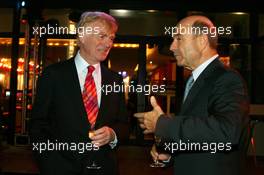 13.10.2005 Shanghai, China,  Peter Sauber leaving F1 Party, Max Mosley, GBR, FIA President  with Peter Sauber, SUI, Sauber, Teamchief, Team Principal - October, Formula 1 World Championship, Rd 19, Chinese Grand Prix, Friday