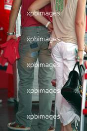 29.05.2005 Nuerburg, Germany,  Michael Schumacher, GER, Ferrari arrives at the track with Corina Schumacher, GER, Corinna, wife of Michael Schumacher - May, Formula 1 World Championship, Rd 7, European Grand Prix, Nürburgring, GER