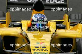 01.07.2005 Magny-Cours, France,  Robert Doornbos (NED), Test driver Jordan Toyota EJ15, with a new helmet design with sponsoring of KPN - July, Formula 1 World Championship, Rd 10, French Grand Prix, Magny Cours, France, Practice