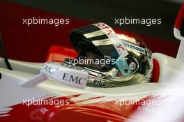 01.07.2005 Magny-Cours, France,  Jarno Trulli (ITA), Panasonic Toyota Racing, in the pitbox - July, Formula 1 World Championship, Rd 10, French Grand Prix, Magny Cours, France, Practice