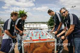 01.07.2005 Magny-Cours, France,  The Red Bull Salzburg football team visited the Red Bull Racing team - July, Formula 1 World Championship, Rd 10, French Grand Prix, Magny Cours, France