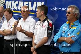 01.07.2005 Magny-Cours, France,  An unannounced press conference in front of the Michelin motorhome by all team boses from the teams using Michelin tyres - July, Formula 1 World Championship, Rd 10, French Grand Prix, Magny Cours, France