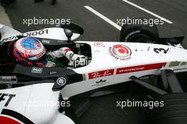 08.07.2005 Silverstone, England, Jenson Button (GBR), Lucky Strike BAR Honda 007, driving out of the pitbox - July, Formula 1 World Championship, Rd 11, British Grand Prix, Silverstone, England, Practice