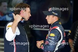 08.07.2005 Silverstone, England, Christian Horner (GBR), Team Principal Red Bull Racing, talking with Christian Klien (AUT), Red Bull Racing, Portrait - July, Formula 1 World Championship, Rd 11, British Grand Prix, Silverstone, England, Practice