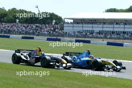 10.07.2005 Silverstone, England, David Coulthard, GBR, Red Bull Racing, Fernando Alonso, ESP, Renault F1 Team - July, Formula 1 World Championship, Rd 11, British Grand Prix, Silverstone, England, Race