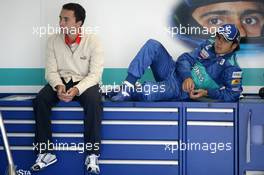 09.07.2005 Silverstone, England, Felipe Massa (BRA), Sauber Petronas, Portrait, lying in the back of the Sauber pitbox. Left: Nicolas Todt (FRA) - July, Formula 1 World Championship, Rd 11, British Grand Prix, Silverstone, England, Qualifying