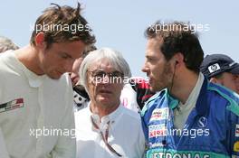 10.07.2005 Silverstone, England, Jenson Button, GBR, BAR Honda with Bernie Ecclestone, GBR and Jacques Villeneuve, CDN, Sauber Petronas - July, Formula 1 World Championship, Rd 11, British Grand Prix, Silverstone, England