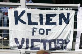 10.07.2005 Silverstone, England, Banner of optimistic fans of Christian Klien - July, Formula 1 World Championship, Rd 11, British Grand Prix, Silverstone, England