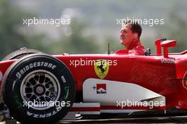 29.07.2005 Hungaroring, Hungary, Michael Schumacher, GER, Ferrari stopped on track - July, Formula 1 World Championship, Rd 13, Hungarian Grand Prix, Budapest, Hungary, HUN, Practice