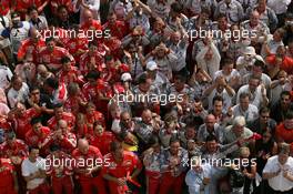 31.07.2005 Hungaroring, Hungary, Ferrari and Toyota celebrate - July, Formula 1 World Championship, Rd 13, Hungarian Grand Prix, Budapest, Hungary, HUN, Podium