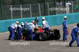 31.07.2005 Hungaroring, Hungary, Crash of Christian Klien (AUT), Red Bull Racing RB1, at the first corner - July, Formula 1 World Championship, Rd 13, Hungarian Grand Prix, Budapest, Hungary, HUN, Race