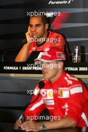 01.09.2005 Monza, Italy, Juan-Pablo Montoya (COL), West McLaren Mercedes, Portrait (up) and Michael Schumacher (GER), Scuderia Ferrari Marlboro, Portrait (down) - September, Formula 1 World Championship, Rd 15, Italian Grand Prix, Press Conference