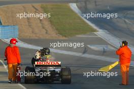 16.12.2005 Jerez, Spain,  Anthony Davidson (GBR), Honda Racing F1 Team, stops at the pit exit- Formula One Testing, Jerez de la Frontera