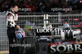 09.10.2005 Suzuka, Japan,  Takuma Sato, JPN,  BAR Honda in parc ferme - October, Formula 1 World Championship, Rd 18, Japanese Grand Prix, Sunday Podium