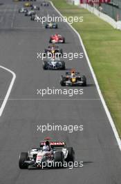 09.10.2005 Suzuka, Japan,  Jenson Button, GBR, Lucky Strike BAR Honda 007, Action, Track leads David Coulthard, GBR, Red Bull Racing, RB1, Action, Track - October, Formula 1 World Championship, Rd 18, Japanese Grand Prix, Sunday Race