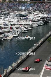 19.05.2005 Monte-Carlo, Monaco,  Michael Schumacher, GER, Scuderia Ferrari Marlboro, F2005, Action, Track and Rubens Barrichello, BRA, Scuderia Ferrari Marlboro, F2004M, Action, Track - May, Formula 1 World Championship, Rd 6, Monaco Grand Prix, MON, Practice