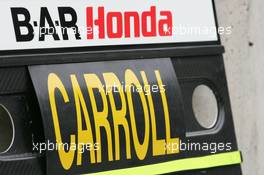 25.08.2005 Monza, Italy, Pitboard of Adam Carroll (GBR), testing for BAR Honda - August, F1 testing, Autodromo Nazionale Monza, Italy