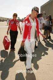 19.06.2005 Indianapolis, USA,  Michael Schumacher, GER, Ferrari arrives at the track - June, Formula 1 World Championship, Rd 9, American Grand Prix, Indianapolis, USA