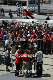 16.06.2005 Indianapolis, USA,  Michael Schumacher, GER, Ferrari being interviewed in front of the crowd - June, Formula 1 World Championship, Rd 9, American Grand Prix, Indianapolis, USA