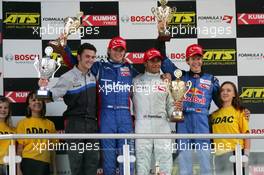 17.09.2005 Klettwitz, Germany,  Podium, Lewis Hamilton (GBR), ASM Formule 3, Dallara F305 Mer cedes(1st, center), Giedo van der Garde (NED), Team Rosberg, Dallara F305 Opel Spiess (2nd, left) and Sebastian Vettel (GER), ASL Mücke Motorsport, Dallara F305 Mercedes (3rd, right) - F3 Euro Series 2005 at Lausitzring