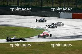 17.09.2005 Klettwitz, Germany,  Start of the race, with Giedo van der Garde (NED), Team Rosberg, Dallara F305 Opel Spiess, leading in front of Sebastian Vettel (GER), ASL Mücke Motorsport, Dallara F305 Mercedes, Lewis Hamilton (GBR), ASM Formule 3, Dallara F305 Mercedes, Loic Duval (FRA), Signature Plus, Dallara F305 Opel Spiess and Lucas di Grassi (BRA), Manor Motorsport, Dallara F305 Mercedes - F3 Euro Series 2005 at Lausitzring