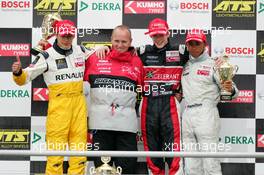 17.04.2005 Hockenheim, Germany,  Podium, James Rossiter (GBR), Signature-Plus (1st, center), Loic Duval (FRA), Signature Plus (2nd, left) and Lewis Hamilton (GBR), ASM Formule 3 (3rd, right) - F3 Euro Series 2005 at Hockenheimring Baden-Württemberg