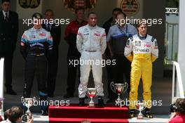 20.05.2005 Monte Carlo, Monaco,  Podium, Lewis Hamilton (GBR), ASM Formule 3, Dallara F305 Mercedes (1st, center), Adrian Sutil (GER), ASM Formule 3, Dallara F305 Mercedes (2nd, left) and Lucas di Grassi (BRA), Manor Motorsport, Dallara F305 Mercedes (3rd, right) - F3 Euro Series 2005 at Monte Carlo, Monaco