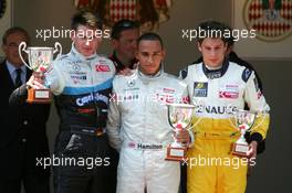 20.05.2005 Monte Carlo, Monaco,  Podium, Lewis Hamilton (GBR), ASM Formule 3, Dallara F305 Mercedes (1st, center), Adrian Sutil (GER), ASM Formule 3, Dallara F305 Mercedes (2nd, left) and Lucas di Grassi (BRA), Manor Motorsport, Dallara F305 Mercedes (3rd, right) - F3 Euro Series 2005 at Monte Carlo, Monaco