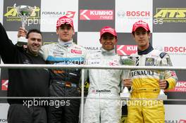 15.05.2005 Francorchamps, Belgium,  Podium, Lewis Hamilton (GBR), ASM Formule 3, Dallara F305 Mercedes (1st, center), Adrian Sutil (GER), ASM Formule 3, Dallara F305 Mercedes (2nd, left) and Lucas di Grassi (BRA), Manor Motorsport, Dallara F305 Mercedes (3rd, right) - F3 Euro Series 2005 at Spa Francorchamps, Belgium