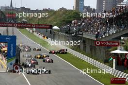 27.08.2005 Zandvoort, The Netherlands,  Start of the race, with Lewis Hamilton (GBR), ASM Formule 3, Dallara F305 Mercedes, leading and a big crash n the back of the field with James Rossiter (GBR), Signature-Plus, Dallara F305 Opel Spiess, Kohei Hirate (JPN), Team Rosberg, Dallara F305 Opel Spiess and Fabio Carbone (BRA), Team Signature, SLC R1 Opel Spiess - F3 Euro Series 2005 at Circuit Park Zandvoort