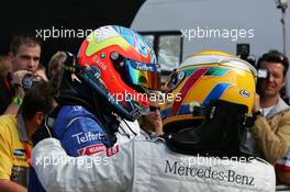 28.08.2005 Zandvoort, The Netherlands,  Giedo van der Garde (NED), Team Rosberg, Dallara F305 Opel Spiess (3rd) and Lewis Hamilton (GBR), ASM Formule 3, Dallara F305 Mercedes (1st) - F3 Euro Series 2005 at Circuit Park Zandvoort