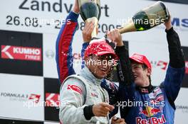 28.08.2005 Zandvoort, The Netherlands,  Podium, Lewis Hamilton (GBR), ASM Formule 3, Dallara F305 Mercedes (1st), secured the 2005 championship by winning the race, gets a champaign shower from Sebastian Vettel (GER), ASL Mücke Motorsport, Dallara F305 Mercedes and Giedo van der Garde (NED), Team Rosberg, Dallara F305 Opel Spiess - F3 Euro Series 2005 at Circuit Park Zandvoort