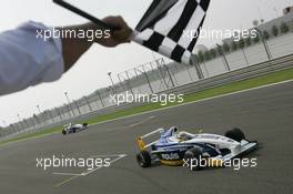 16.12.2005 Sakhir, Bahrain, Formula BMW World Final 2005, 13th to 16th December, Bahrain International Circuit, Nicolas Huelkenberg, GER, Josef Kaufmann Racing (secound) in FRONT: Marco Holzer, GER, AM-Holzer Rennsport GmbH winner of the Pre final  - For further information please register at www.press.bmw.de - This image is free for editorial use only. Please use for Copyright/Credit: c BMW AG