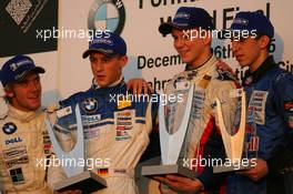 16.12.2005 Sakhir, Bahrain, Formula BMW World Final 2005, 13th to 16th December, Bahrain International Circuit, Podium, Sam Bird, GBR, Fortec Motorsport with Marco Holzer, GER, AM-Holzer Rennsport GmbH, Nicolas Huelkenberg, GER, Josef Kaufmann Racing and Sebastien Buemi, SUI, ASL Team Muecke-motorsport - For further information please register at www.press.bmw.de - This image is free for editorial use only. Please use for Copyright/Credit: c BMW AG