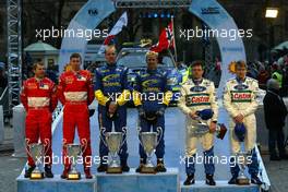 12.02.2005 Karlstad, Sweden, From left: 08, MARLBORO PEUGEOT TOTAL, MARTIN Markko (EE), PARK Michael (GBR), Peugeot 307 WRC / WINNER 05, SUBARU WORLD RALLY TEAM, SOLBERG Petter (NOR), MILLS Philip (GBR), Subaru Impreza WRC 2004 / 03, BP FORD WORLD RALLY TEAM, GARDEMEISTER Toni (FIN), HONKANEN Jakke (FIN), Ford Focus RS WRC 04  - Uddeholm Swedish Rally, Rd2 - (SWE - 11-13 February) - 2005 FIA World Rally Championship