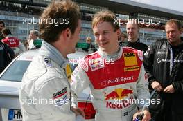 08.04.2006 Hockenheim, Germany,  Mattias Ekström (SWE), Audi Sport Team Abt Sportsline, Portrait, congratulates Jamie Green (GBR), AMG-Mercedes, Portrait, with his pole position - DTM 2006 at Hockenheimring (Deutsche Tourenwagen Masters)