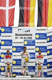 09.04.2006 Hockenheim, Germany,  Bernd Schneider (GER), AMG-Mercedes, Portrait (1st, centre), Tom Kristensen (DNK), Audi Sport Team Abt Sportsline, Portrait (2nd, left), Heinz-Harald Frentzen (GER), Audi Sport Team Abt Sportsline, Portrait (3rd, right) - DTM 2006 at Hockenheimring (Deutsche Tourenwagen Masters)