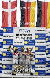 09.04.2006 Hockenheim, Germany,  Podium: Bernd Schneider (GER), AMG-Mercedes, AMG-Mercedes C-Klasse ( 1st, centre), Tom Kristensen (DNK), Audi Sport Team Abt Sportsline, Audi A4 DTM ( 2nd, left), Heinz-Harald Frentzen (GER), Audi Sport Team Abt Sportsline, Audi A4 DTM (3rd, right) - DTM 2006 at Hockenheimring (Deutsche Tourenwagen Masters)