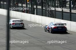 30.04.2006 Klettwitz, Germany,  Tom Kristensen (DNK), Audi Sport Team Abt Sportsline, Audi A4 DTM, overtakes Mattias Ekström (SWE), Audi Sport Team Abt Sportsline, Audi A4 DTM, at the start-finish line with just two laps to go when the latter runs out on fuel - DTM 2006 at Eurospeedway Lausitzring (Deutsche Tourenwagen Masters)