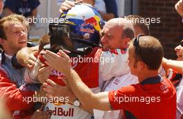 02.07.2006 Fawkham, England,  Mattias Ekström (SWE), Audi Sport Team Abt Sportsline, Audi A4 DTM being congatulated by Dr. Wolfgang Ullrich (GER), Audi's Head of Sport - DTM 2006 at Brands Hatch, England (Deutsche Tourenwagen Masters)