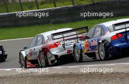 03.09.2006 Zandvoort, The Netherlands,  Audi A4 DTM hit Frank Stippler (GER), Audi Sport Team Rosberg, Audi A4 DTM on his backside. A part of bodywork got seperated and came on the track. After a few mintues a marshal jumped on the track and removerd the item. - DTM 2006 at Zandvoort, The Netherlands (Deutsche Tourenwagen Masters)