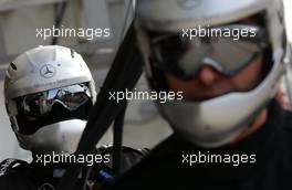 13.10.2006 Le Mans, France,  Helmets of the Mercedes pitcrew. - DTM 2006 at Le Mans Bugatti Circuit, France (Deutsche Tourenwagen Masters)