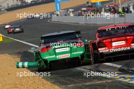 15.10.2006 Le Mans, France,  Bernd Schneider (GER), AMG-Mercedes, AMG-Mercedes C-Klasse made a bold overtaking manoeuvre on Pierre Kaffer (GER), Audi Sport Team Phoenix, Audi A4 DTM when entering the last corner before the straight. They touched eachother and wheelbanged on for a while whilst the crowd got excited. - DTM 2006 at Le Mans Bugatti Circuit, France (Deutsche Tourenwagen Masters)