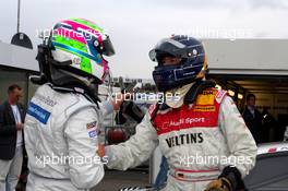 28.10.2006 Hockenheim, Germany,  Bruno Spengler (CDN), AMG-Mercedes, congratulates Heinz-Harald Frentzen (GER), Audi Sport Team Abt Sportsline, with his pole position - DTM 2006 at Hockenheimring (Deutsche Tourenwagen Masters)