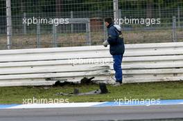 28.10.2006 Hockenheim, Germany,  The damaged barriers at the scene of the crash of Vanina Ickx (BEL), Team Midland, Audi A4 DTM - DTM 2006 at Hockenheimring (Deutsche Tourenwagen Masters)