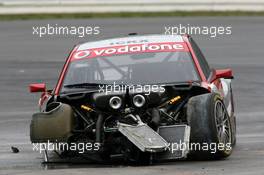 28.10.2006 Hockenheim, Germany,  The damaged car of Vanina Ickx (BEL), Team Midland, Audi A4 DTM, after her crash in the free practice - DTM 2006 at Hockenheimring (Deutsche Tourenwagen Masters)