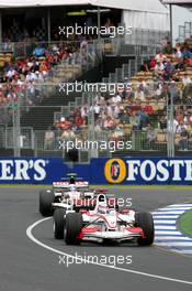 31.03.2006 Melbourne, Australia,  Takuma Sato (JPN), Super Aguri F1 leads Anthony Davidson (GBR), Test Driver, Honda Racing F1 Team - Formula 1 World Championship, Rd 3, Australian Grand Prix, Friday Practice