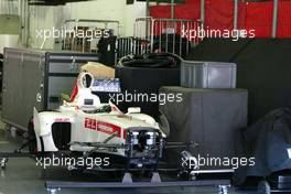 23.01.2006 Barcelona, Spain,  The Honda Racing F1 Team car waits for use in the garage - Formula One Testing, Circuit de Catalunya