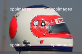 25.01.2006 Barcelona, Spain,  the helmet of Rubens Barrichello (BRA), Honda Racing F1 Team - Formula One Testing, Circuit de Catalunya