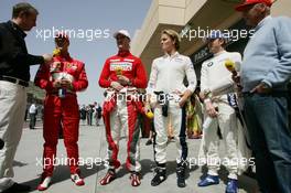 12.03.2006 Sakhir, Bahrain,  Michael Schumacher (GER), Scuderia Ferrari and Ralf Schumacher (GER), Toyota Racing, Nico Rosberg (GER), WilliamsF1 Team, Nick Heidfeld (GER), BMW Sauber F1 Team, Niki Lauda - Formula 1 World Championship, Rd 1, Bahrain Grand Prix, Sunday